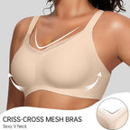 💖 Women Wireless V Neck Crossover Mesh Bra