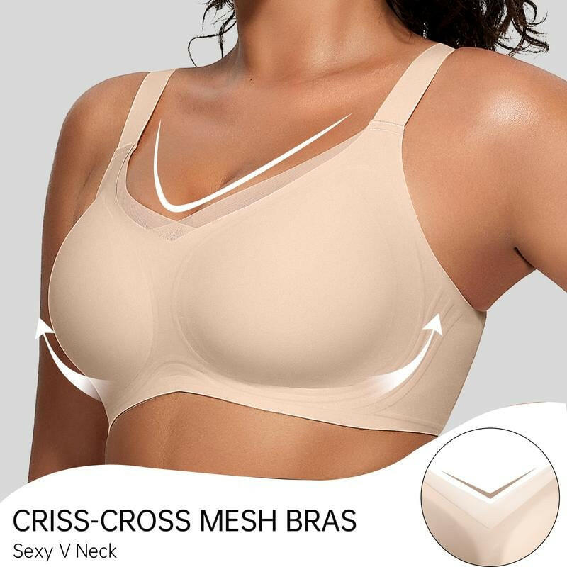 💖 Women Wireless V Neck Crossover Mesh Bra