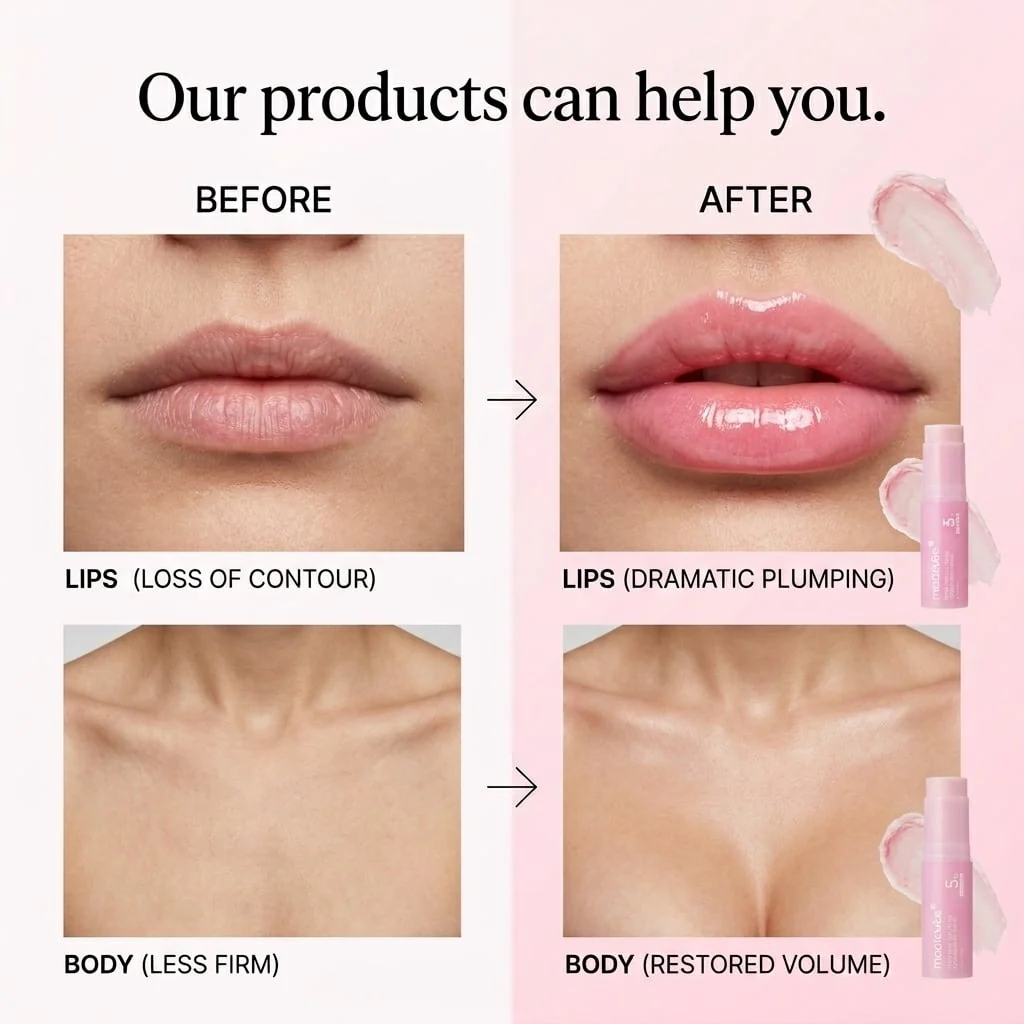 💗 Developed in Korea | Anti-Aging | Moisturizes & Smooths Skin | Plumps Lips, Bust, & Hips | Improves Dark Spots | Firms Skin | Pink Collagen Multi-Effect Plumping Serum Stick